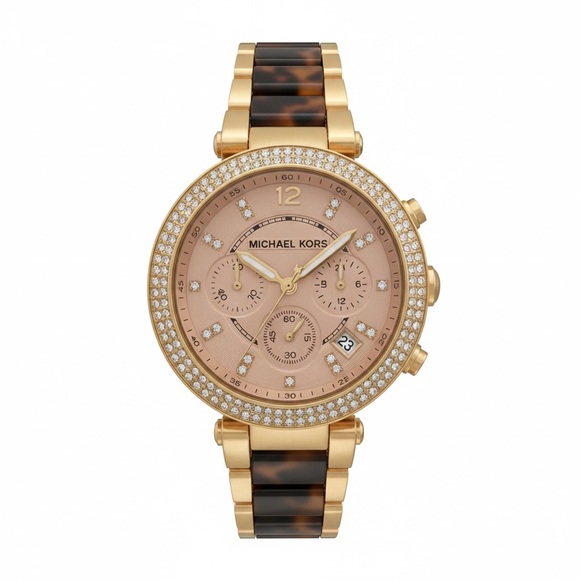 Michael Kors Accessories - Michael Kors Gold and Tortoiseshell Parker Crystal-Accent Chronograph Watch